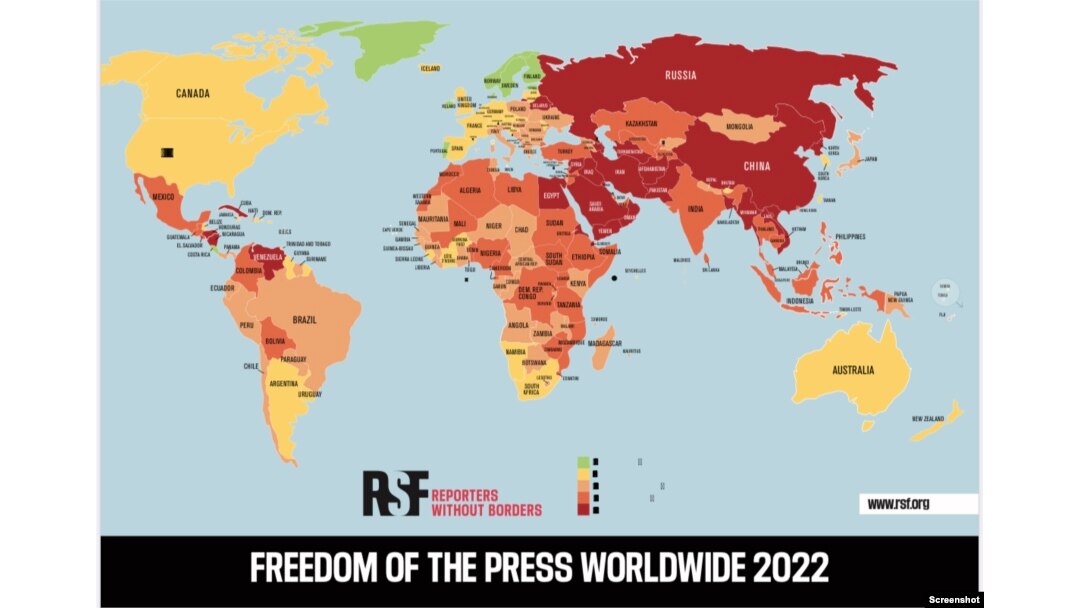 无国界记者组织的2022年全球新闻自由旨数 (资料图片)