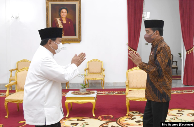 Menteri Pertahanan Prabowo Subianto silaturahmi ke Presiden Jokowi pada Senin (2/5) siang. (Foto: Setpres)