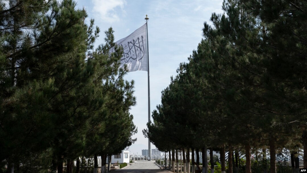 Bendera Taliban berkibar di puncak bukit Wazir Akbar Khan di Kabul. 9 November 2022. (Wakil KOHSAR/AFP)