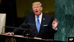 Le président américain Donald Trump parle devant l'Assemblée de l'ONU, à New York, le 19 septembre 2017.