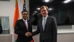 Under Secretary of Defense Elbridge A. Colby greet Indian Foreign Secretary Vikram Misri at the Pentagon, Washington, D.C., May 29, 2025. 