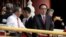 Chen Quanguo, right, Communist Party secretary of China's Xinjiang Uighur Autonomous Region, stands on Tiananmen Gate with other leaders before a parade to commemorate the 70th anniversary of the founding of Communist China in Beijing, Tuesday, Oct…