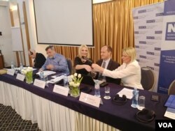 Učesnici konferencije "Medijske slobode i autorska prava", koja je urganizaciji Nezavisnog društva novinara Srbije, OEBS-a i organizacije Civil Rights Defenders održana u beogradskom Hotelu M, 29. januara 2019.