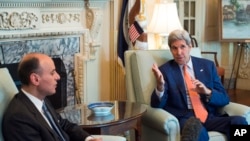 Secretary of State John Kerry met with Saudi Arabia Foreign minister Adel Al-Jubeir in Washington, July 16, 2015. (AP Photo/Molly Riley)