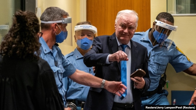 The Netherlands, Hague, Former Bosnian Serb military leader Ratko Mladic stands prior to the pronouncement of his appeal judgement at the UN International Residual Mechanism for Criminal Tribunals