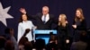 Incumbent Prime Minister Scott Morrison, leader of the Australian Liberal Party, gestures next to his wife Jenny and daughters Lily and Abbey as he addresses supporters and concedes defeat, Sydney, Australia, May 21, 2022. 