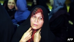 (FILE) In this photo taken on Feb. 18, 2016, Faezeh Hashemi, daughter of Iran's former president Akbar Hashemi-Rafsanjani, attends a campaign meeting.
