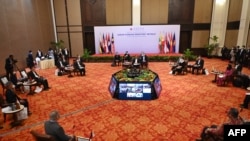 A general views shows foreign ministers of the Association of Southeast Asian Nations (ASEAN) attending the ASEAN Foreign Ministers' Retreat in Phnom Penh on Feb. 17, 2022.