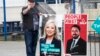 A man gives the thumbs up as he arrives at a polling station in West Belfast, Northern Ireland, May 5, 2022.