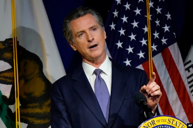 In this file photos, California Governor Gavin Newsom speaks during a news conference in Sacramento, Calif., on Jan. 10, 2022. (AP Photo/Rich Pedroncelli)