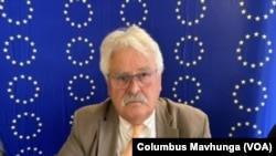 Elmar Brok, the head of the EU electoral mission to Zimbabwe, told reporters May 20, 2022, in Harare that as Zimbabwe prepares for next year’s elections, it must amend its electoral laws. (Columbus Mavhunga/VOA)