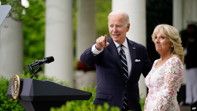 FILE - President Joe Biden and first lady Jill Biden attend an event in the Rose Garden of the White House, May 5, 2022, in Washington, DC. (AP File photo)