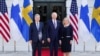 جو بایدن، رئیس جمهوری آمریکا، در کنار ماگدالنا اندرسون نخست‌وزیر سوئد (راست) و سائولی نینیسته، رئیس جمهوری فنلاند در کاخ سفید، واشنگتن دی‌سی. ١٩ مه ٢٠٢٢