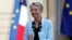 France's newly appointed Prime Minister Elisabeth Borne delivers a speech during a handover ceremony in the courtyard of the Hotel Matignon, French Prime ministers' official residence, in Paris, May 16, 2022. 