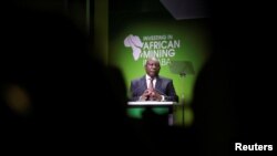 South African President Cyril Ramaphosa addresses the African Mining Indaba 2022 conference in Cape Town, South Africa, May 10, 2022.