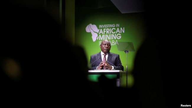 South African President Cyril Ramaphosa addresses the African Mining Indaba 2022 conference in Cape Town, South Africa, May 10, 2022.