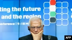 EU foreign policy chief Josep Borrell reacts during a press conference on the sidelines of the 6th Brussels Conference on 'Supporting the future of Syria and the region' at the European Council in Brussels, May 10, 2022. 
