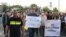 Demonstrators hold a rally in protection of independent media in Tbilisi, May 18, 2022, after Nika Gvaramia, an anchor and owner of the pro-opposition Mtavari TV, was sentenced to three-and-a-half years behind bars. 
