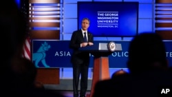 FILE - U.S. Secretary of State Antony Blinken speaks at George Washington University in Washington, May 26, 2022, outlining the administration's policy toward China at an event hosted by the Asia Society.