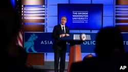 U.S. Secretary of State Antony Blinken speaks at George Washington University in Washington, May 26, 2022, outlining the administration's policy toward China at an event hosted by the Asia Society.