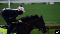 Kentucky Derby favorite Zandon works out at Churchill Downs on May 6, 2022, in Louisville, Ky. 