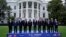 President Joe Biden and leaders from the Association of Southeast Asian Nations (ASEAN) participate in a group photo on the South Lawn of the White House in Washington, Thursday, May 12, 2022. (AP Photo/Susan Walsh)