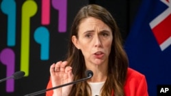FILE - New Zealand Prime Minister Jacinda Ardern gestures during a press conference at parliament in Wellington, New Zealand, on March 23, 2022.