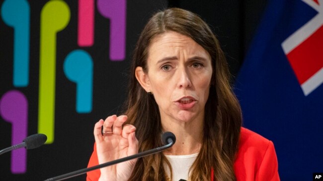 FILE - New Zealand Prime Minister Jacinda Ardern gestures during a press conference at parliament in Wellington, New Zealand, on March 23, 2022.