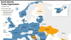 Map of NATO member states, aspiring countries and Finland where MPs are holding a debate on whether to join.