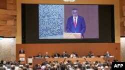 World Health Organization (WHO) Director-General Tedros Adhanom Ghebreyesus delivers a speech on the opening day of 75th World Health Assembly of the WHO, in Geneva, Switzerland, May 22, 2022. 