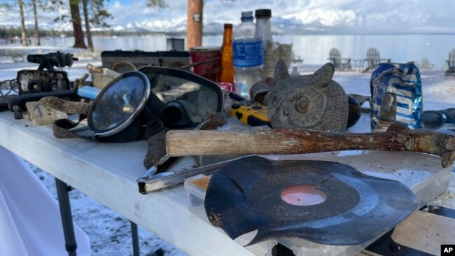 Debris and garbage collected during the year-long Lake Tahoe cleanup is displayed in Stateline, Nev., May 10, 2022.