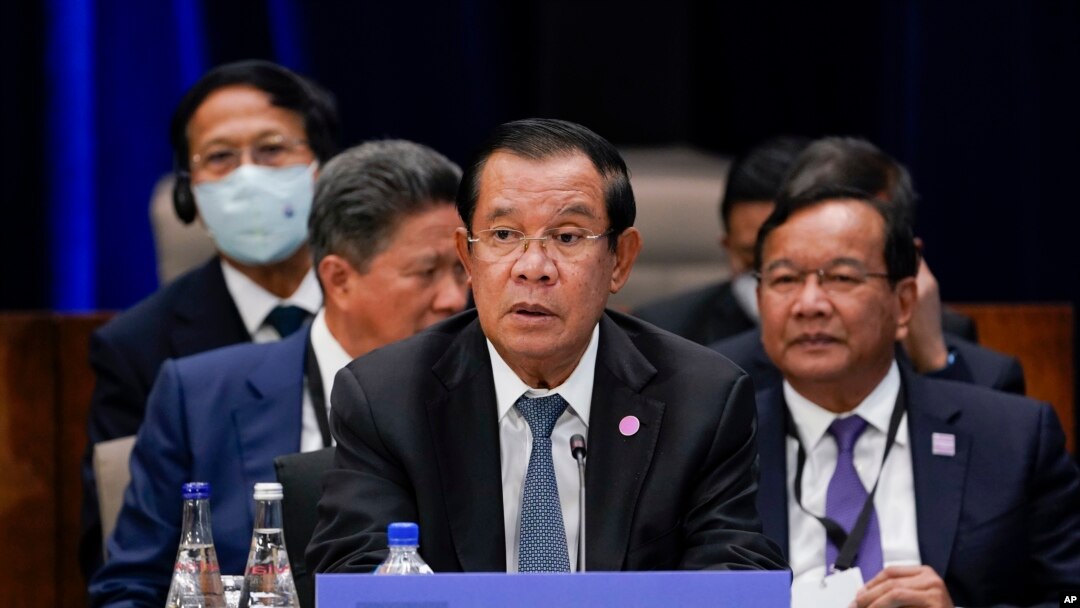 Thủ tướng Campuchia Hun Sen tại Thượng đỉnh đặc biệt Hoa Kỳ-ASEAN ở Washington, vào ngày 13/5/2022. (AP Photo/Susan Walsh)