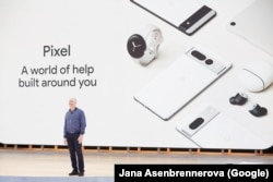 A Google employee presents new products at the company's annual I/O developer conference. May 11, 2022. (Google/Jana Asenbrennerova/Handout via REUTERS)