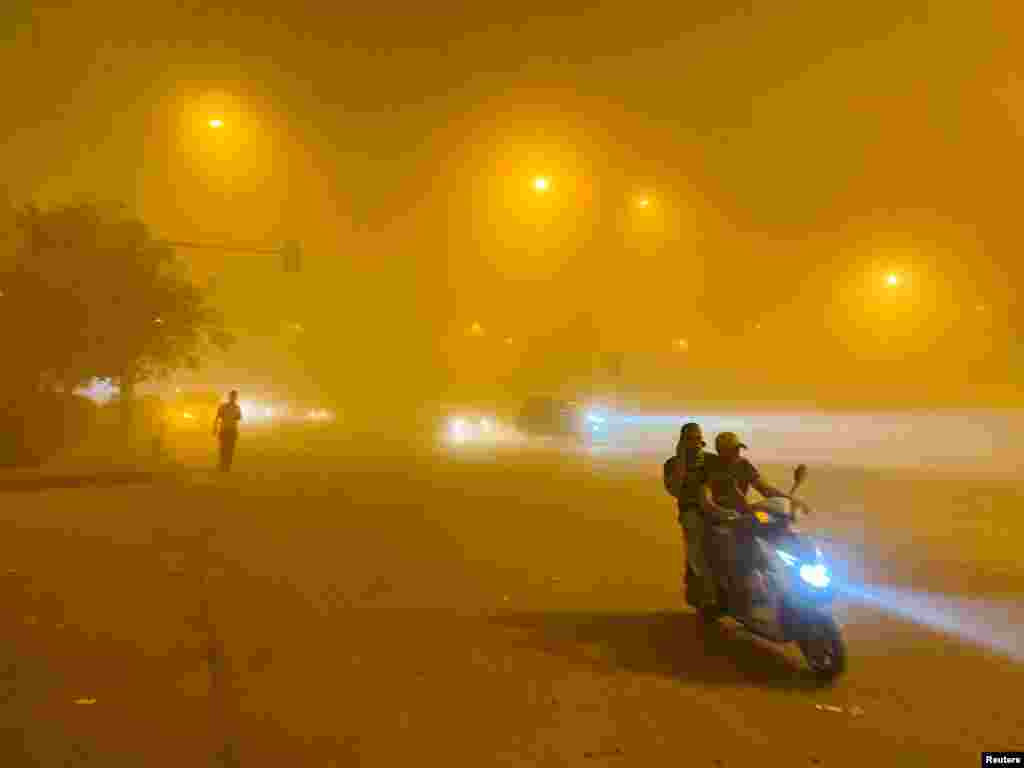 A view of traffic during a sandstorm in Baghdad, Iraq