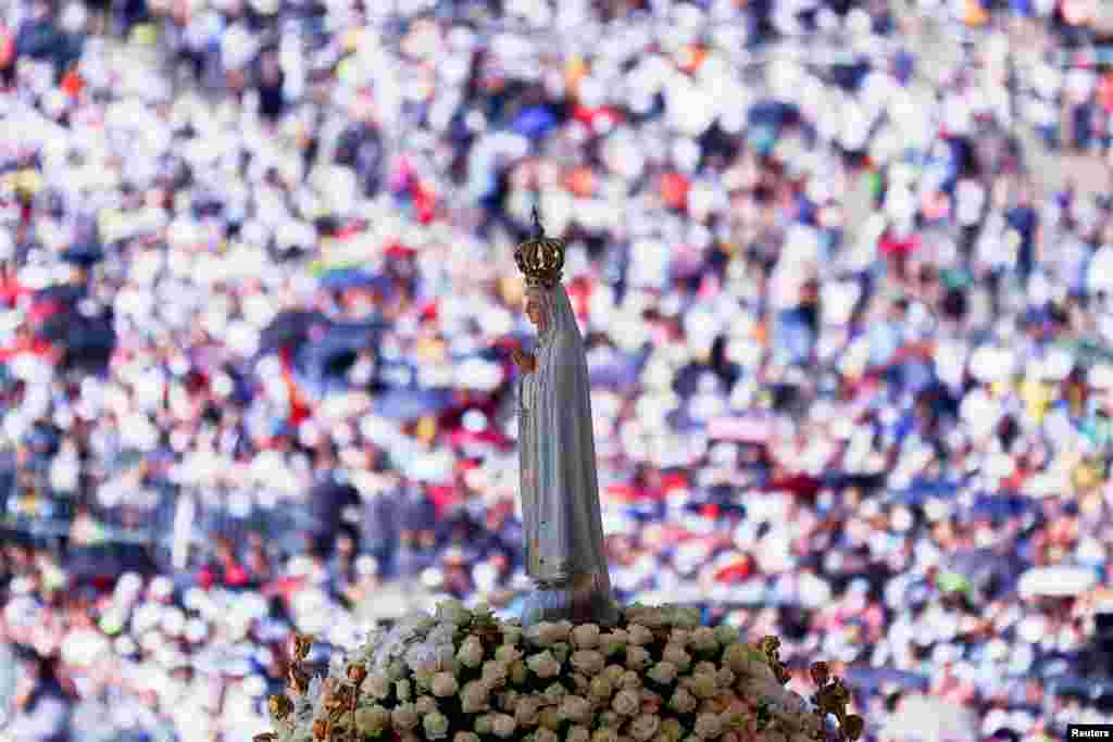 Our Lady of Fatima (the Virgin Mary) statue is seen during an event marking the 105th anniversary of the reported appearance of the Virgin Mary to three shepherd children, at the Catholic shrine of Fatima, in Fatima, Portugal.