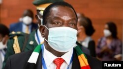 FILE - President of Zimbabwe Emmerson Mnangagwa arrives to attend the opening ceremony of the 35th ordinary session of the Assembly of the African Union at the African Union Commission (AUC) headquarters in Addis Ababa, Ethiopia. February 5, 2022.