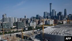 This picture taken on May 18, 2022 shows a general view of the construction site of the Workers' Stadium, a planned venue of the 2023 Asian Cup, in Beijing. 