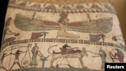 Paintings On A Coffin Nearly 2500 Years Old Are Seen From The Newly Discovered Burial Site Near Saqqara Cemetery, Egypt, During A Presentation In Giza, Egypt On May 30, 2022.