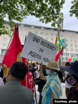 Demonstrators rally around the National Mall area in Washington, D.C to call for democratic practices from Southeast Asian countries