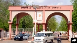 Police are posted at the entrance of Shehu Shagari College of Education in Sokoto Nigeria on May 13, 2022. 
