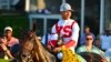 Jose Ortiz, atop Early Voting, parades in the winner's circle after winning the 147th running of the Preakness Stakes horse race at Pimlico Race Course, May 21, 2022, in Baltimore.