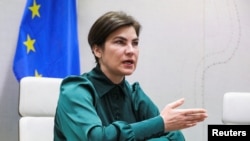Ukraine's top prosecutor Iryna Venediktova speaks during an interview with Reuters following a news conference on investigations into alleged war crimes in The Hague, Netherlands, May 31, 2022, amid Russia's invasion of Ukraine.