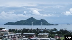 A picture taken on Nov. 19, 2019, shows a general view of downtown of the capital city Victoria, Mahe island, on the largest island in the Seychelles. 