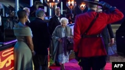 Britain's Queen Elizabeth II leaves after attending the "A Gallop Through History" Platinum Jubilee celebration at the Royal Windsor Horse Show at Windsor Castle on May 15, 2022.