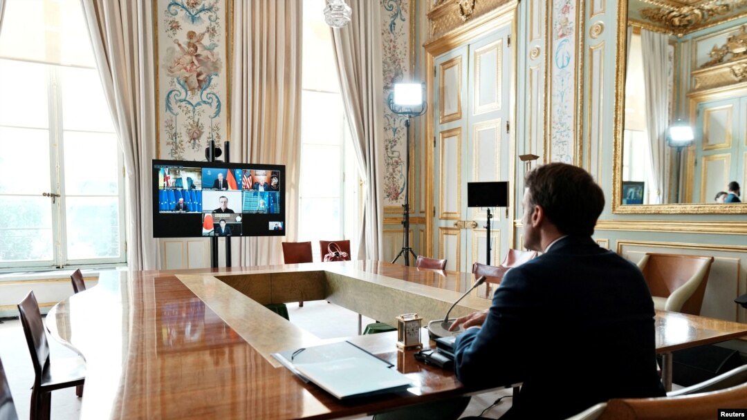 Perezida w'Ubufaransa, Emmanuel Macron, mu nama ya G7 yabereye ku buhinga bwa Videwo, kw'itariki ya 8/05/2022