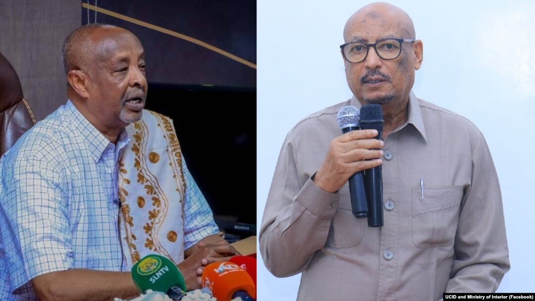 Wasiirka Arrimaha Gudaha Somaliland Maxamed Kaahin iyo Gud. Xisbiga UCID Faysal Cali Waraabe