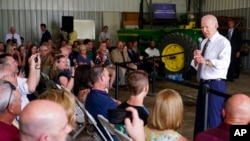 President Joe Biden speaks during a visit to O'Connor Farms, May 11, 2022, in Kankakee, Ill. Biden visited the farm to discuss food supply and prices as a result of Russia's invasion of Ukraine.