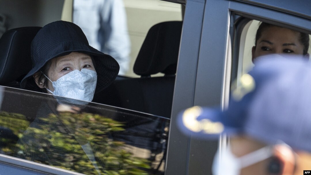 Japan's Red Army founder Fusako Shigenobu is released from jail in Tokyo on May 28, 2022. 