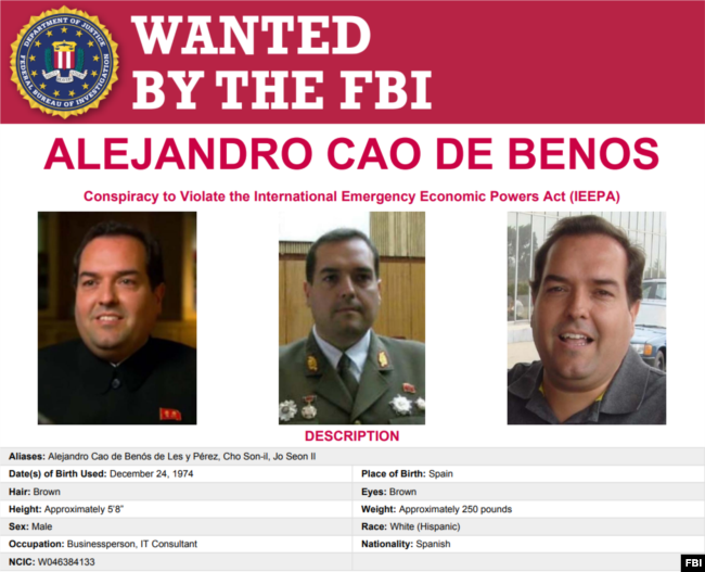 미 연방수사국(FBI)이 18일 공개한 스페인 국적자 알레한드로 카오 데 베노스의 지명수배 전단.