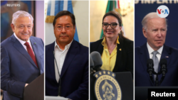 En esta composición de fotos se ve de izquierda a derecha a los presidentes: Andrés Manuel López Obrador, de México, Luis, Arce, de Bolivia, Xiomara Castro, de Honduras y Joe Biden, de EEUU, país anfitrión de la IX Cumbre de laS Américas.